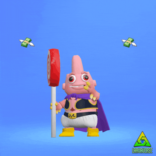 a cartoon character holding a sign that says keep building on it
