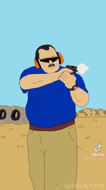 a cartoon of two men shaking hands with one wearing a cowboy hat and sunglasses .