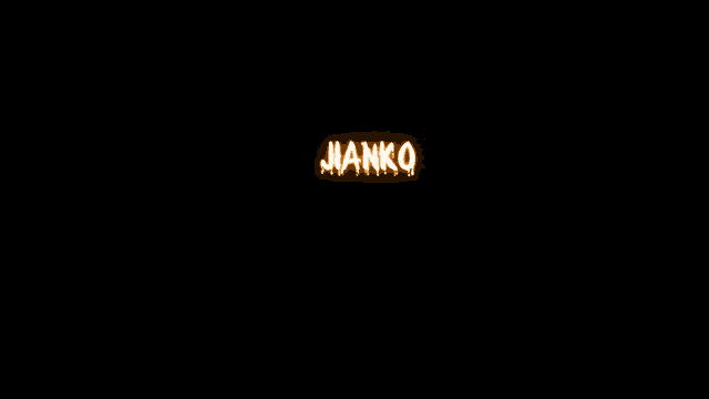 the word janko is lit up in orange letters on a black background