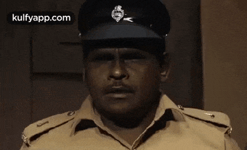a close up of a police officer wearing a hat and uniform .