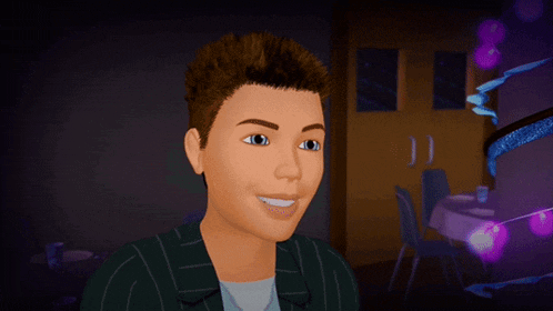 a cartoon drawing of a man with short hair and blue eyes