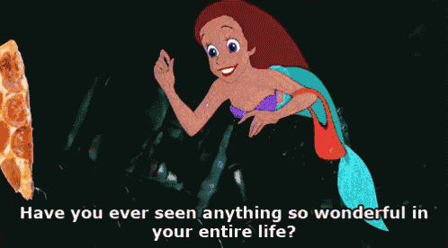 ariel from the little mermaid holding a slice of pizza