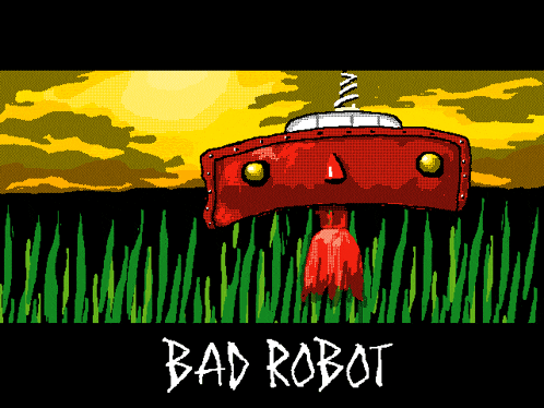 a pixel art drawing of a robot with the words bad robot below it