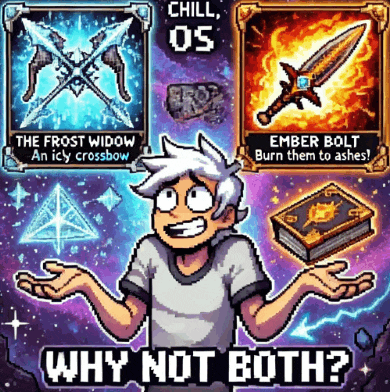 a pixel art drawing of a man with the words chill 05 why not both on the bottom
