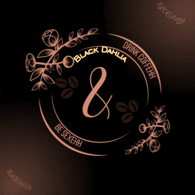a logo for black dahlia drink coffeeh with flowers and coffee beans