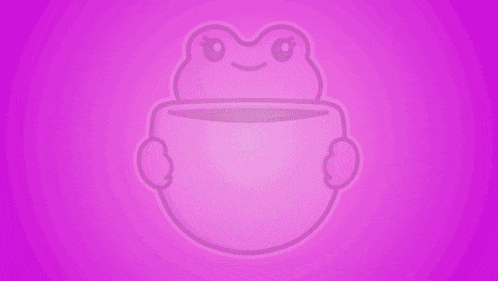 a pink frog is sitting inside of a white cup of coffee