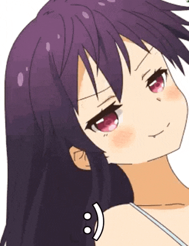 a girl with long purple hair has a smiley face on her face