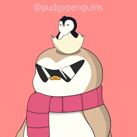 a penguin wearing sunglasses and a scarf has a baby penguin on top of it