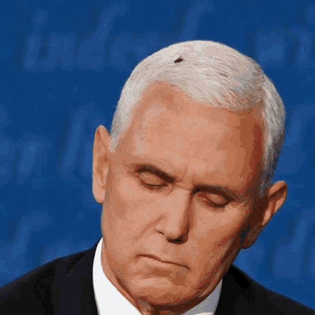 a man with a fly on his head looks down