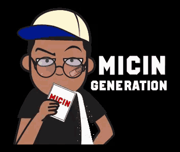 a cartoon of a man holding a book that says ' micin generation '