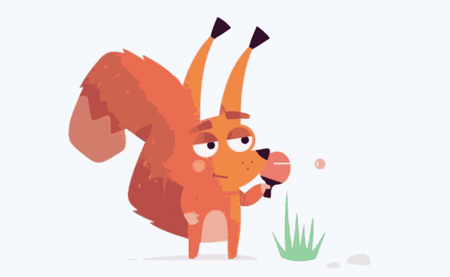 a cartoon squirrel holding a pink object in its hand