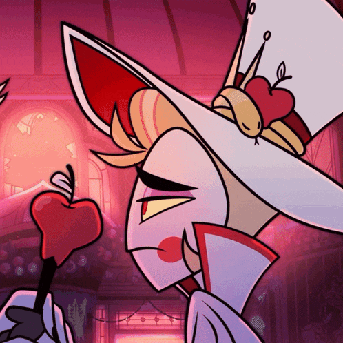 a cartoon character is holding a red heart in his mouth