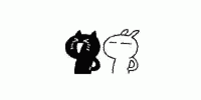 a black cat and a white rabbit are talking to each other .