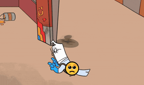 a cartoon of a man with glasses and a sad face around his neck