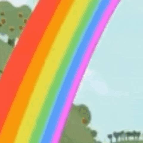 a pony is painting a rainbow with a brush while sitting in a car .