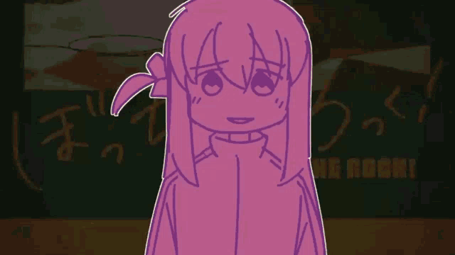 a cartoon of a girl with pink hair and a blue square in her hair