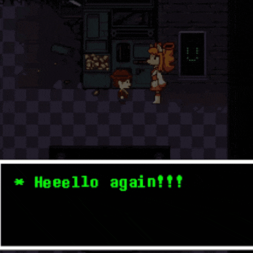 a video game scene with a girl and a wolf talking to each other