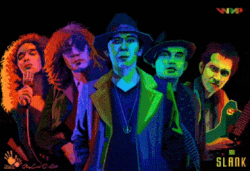 a group of people standing next to each other with the word slank in the corner