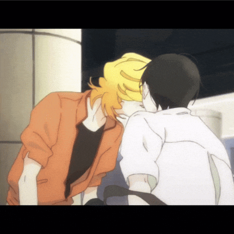a couple of anime characters are kissing each other on the cheek