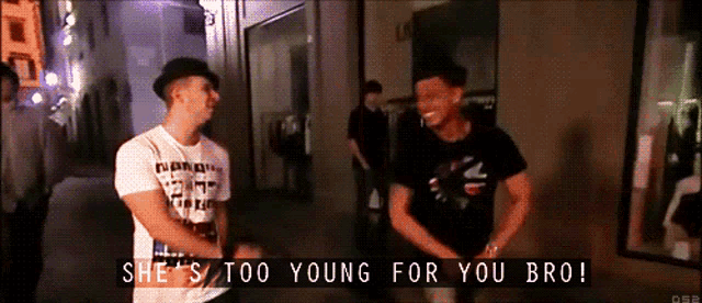 a man says she 's too young for you bro while dancing
