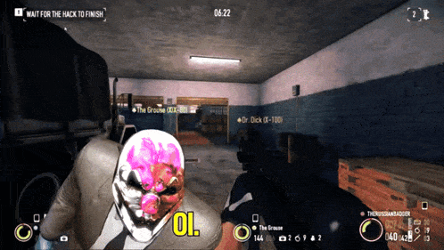 a video game screen shows a man with a pink face and the words ol