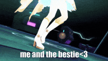 a cartoon of a girl dancing with the words me and the bestie < 3 below her