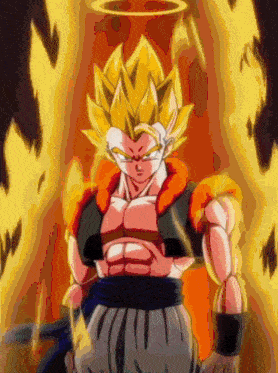 a cartoon character with a halo on his head is surrounded by fire