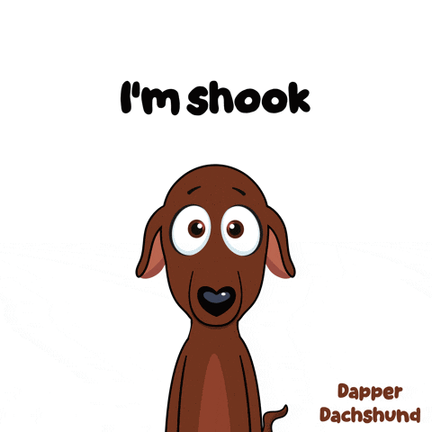 a cartoon of a dachshund with the words i 'm shook below it