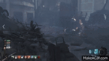 a cartoon boy with a microphone on his head is playing a video game with a gun in his hand .