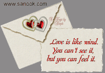 an envelope with two hearts and a note that says love is like wind you can 't see it but you can feel it