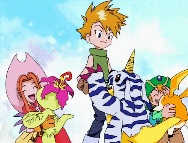 a group of cartoon characters are standing next to each other with one of them holding a zebra