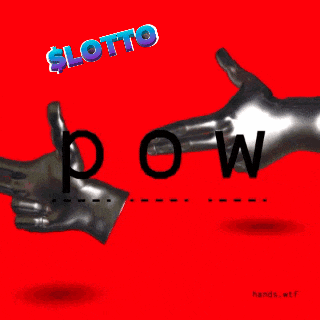 a red background with two silver hands pointing at the word pow
