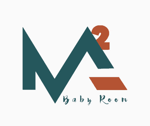 a logo for a baby room with a blue letter m