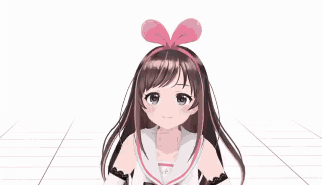 a girl with a pink bow on her head is waving