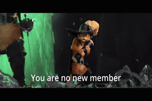 a picture of a cat with the words " you are no new member " on the bottom
