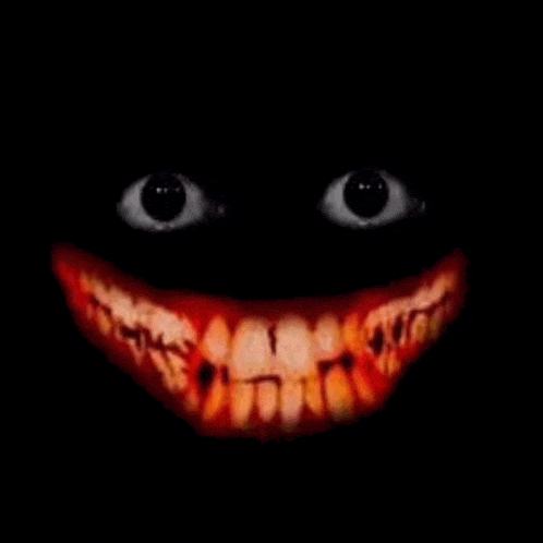 a close up of a person 's face with a big smile and a black background .