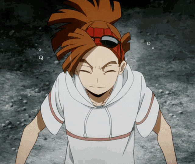 a cartoon character with a red headband and sunglasses on his head