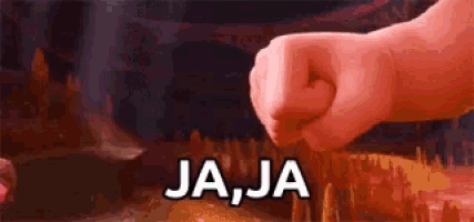 a close up of a person 's fist with the words ja , ja written on it .