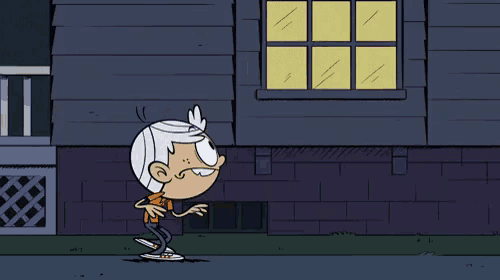a cartoon of lincoln loud standing in front of a brick house