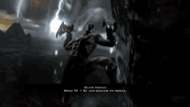 a person flying through the air with a sword in their hand