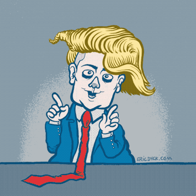 a cartoon of donald trump with the website ericdick.com underneath it