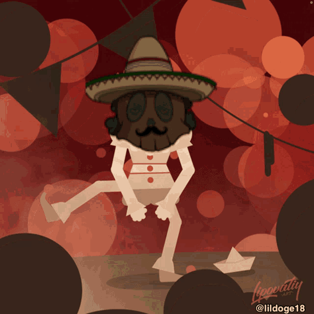 a cartoon drawing of a man wearing a sombrero and a paper boat with the name lipperaty on the bottom right