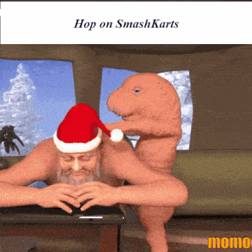 a cartoon of a man wearing a santa hat and a monkey