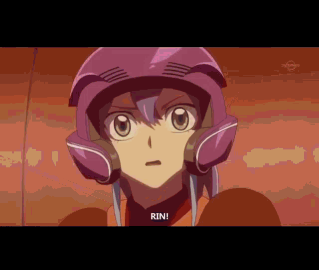 a girl in a purple helmet says " rin "