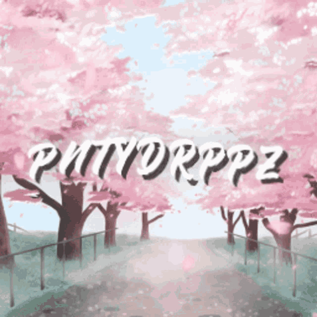 a painting of cherry blossom trees with the name pattyorppz written on it