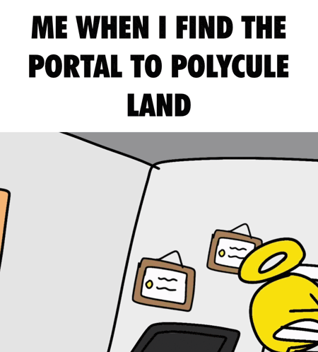 a cartoon of a room with the words " me when i find the portal to polycule land " at the top