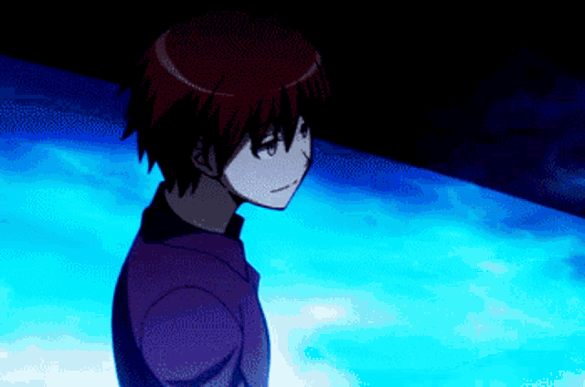 a person with red hair is standing in front of a blue sky