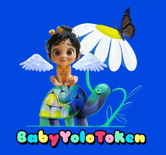 a baby sitting on top of a turtle with a butterfly and the words baby yolotoken