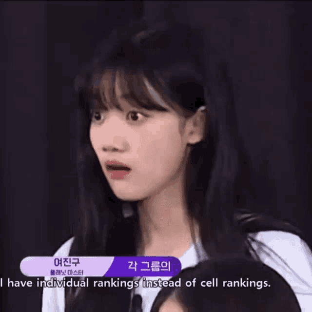 a girl with a surprised look on her face and the words i have individual rankings instead of cell rankings .
