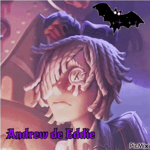 a cartoon character with a bat and the name andrew de eddie on the bottom .